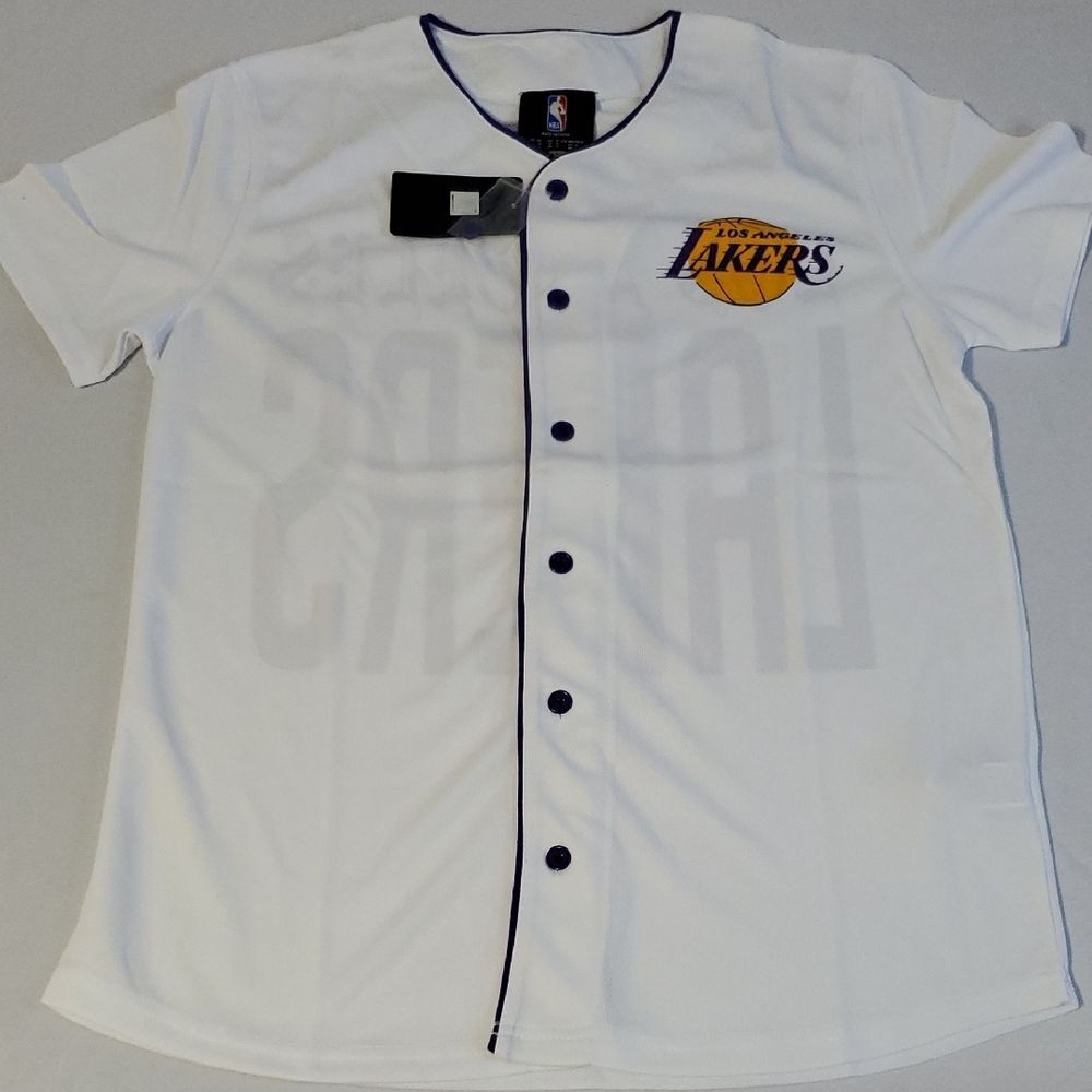 Los Angeles Lakers NWT White Basketball NBA Button Style Jersey Shirt Sz Small